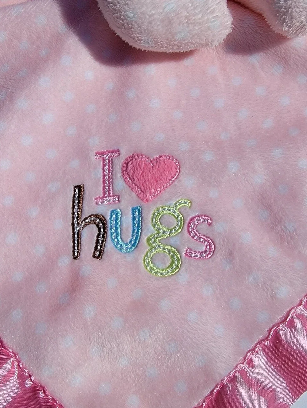 Carter's Just One Year elephant rattle toy Baby girl lovey I love Hugs pink dots